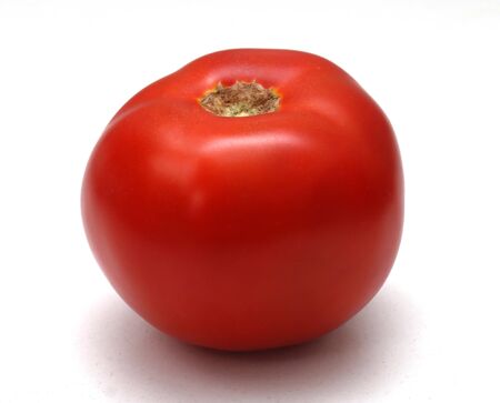 Fresh organic ripe single red tomato on white backgroundの写真素材