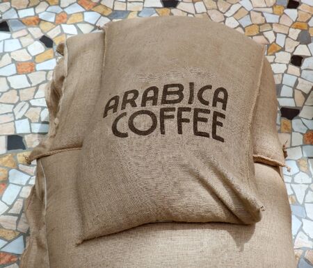 Large suck full with arabica most popular type of coffeeの写真素材