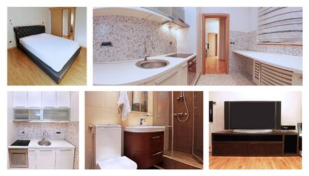 Different rooms in apartment interior collage with modern furnitureの写真素材