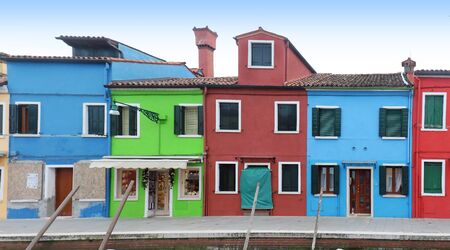 Colorful facade houses on Burano island in Italyの写真素材