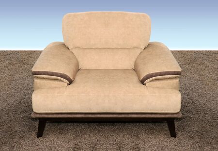 Modern soft armchair sofa on carpet inside interiorの写真素材