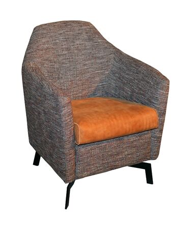 Modern textile armchair with orange pillow isolated  on whiteの写真素材