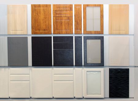 Wooden kitchen cabinets door samples in interior show room