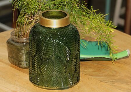 Modern ceramic green vase with leaf pattern design