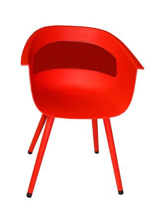 Retro red plastic chair isolated on white backgroundの写真素材
