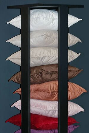 Spot textile material soft pillows decor in wooden towerの写真素材