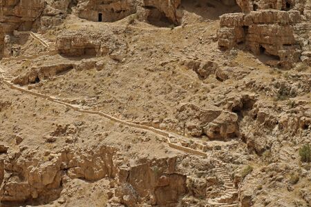 Dry stone desert landscape with empty roads in Israel