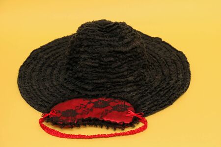 Decorative textile black hat accessory with red lace sexy sleep maskの写真素材