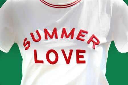 White cotton t-shirt with red summer love sloganの写真素材