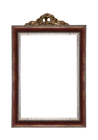 Empty vintage frame with gold and bronze details isolated on white backgroundの写真素材