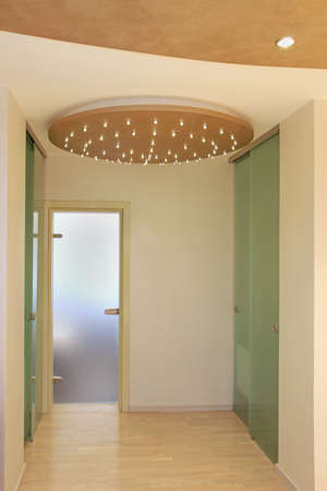 Oval skylight in empty modern interior corridorの写真素材