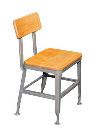 Wood and metal retro chair isolated on whiteの写真素材