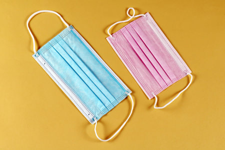 Disposable face masks used for protection against respiratory virusesの写真素材