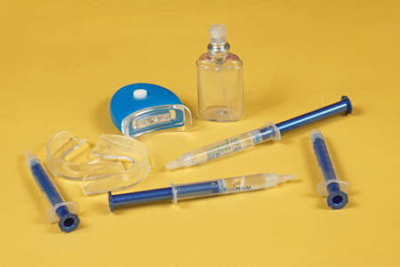 Home teeth whitening kit content for beauty oral treatmentの写真素材