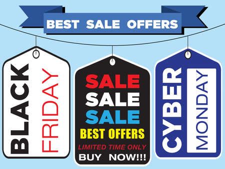 Web banners vector illustrations showing different sales offersのイラスト素材