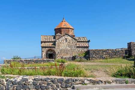 Retro stone house of the shore of Sevan lake in Armenia
