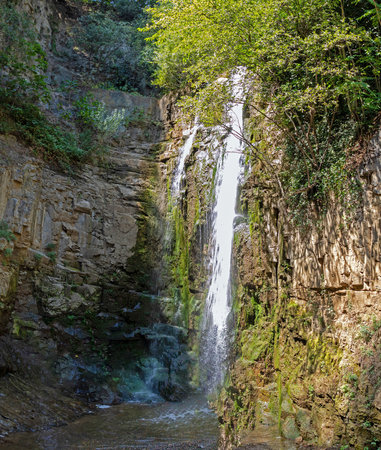 Nature waterfall Leghvtakhevi in Tbilisi capital of Georgiaの写真素材