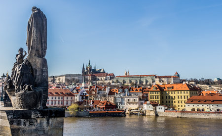 View of Prague Castle from Charles bridge in Prague, Czech Republicのeditorial素材
