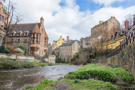 Dean Village a typical Scottish village with a river in Edinburgh, Scotlandのeditorial素材