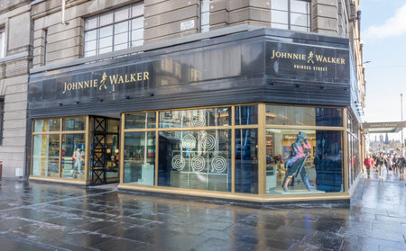Entrance of Johnnie Walker Princes Street whisky experience in Edinburgh, Scotlandのeditorial素材