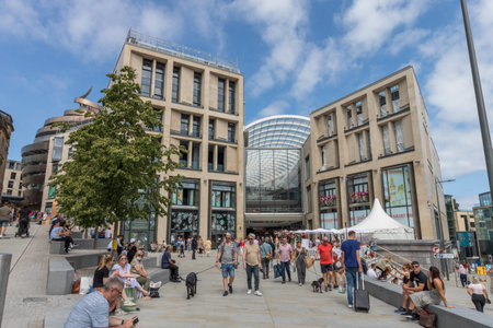 People at the front entrance to the St James Quarter Shopping Centre in Edinburgh, Scotlandのeditorial素材