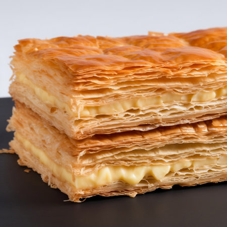 Baklava with cheese on a black plate on a white backgroundの写真素材