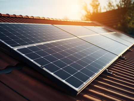 Solar panels on the roof of a house. Alternative energy source, Solar panel, solar, solar panelsの写真素材