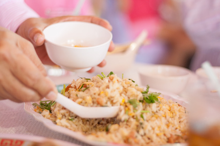 shovel with fried rice cookedの写真素材