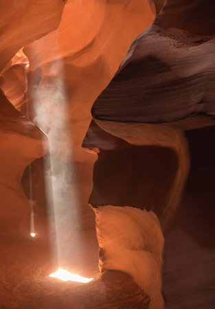 Two light beams in Upper Antelope Canyonの写真素材