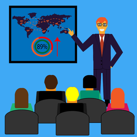 Businessman in suit and tie making presentation. Business seminar.のイラスト素材