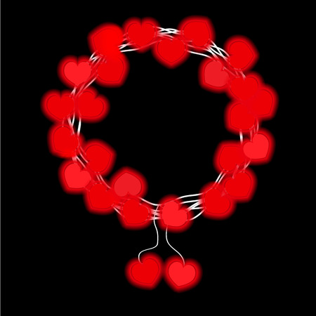 Round frame with glowing lights in the form of hearts.のイラスト素材
