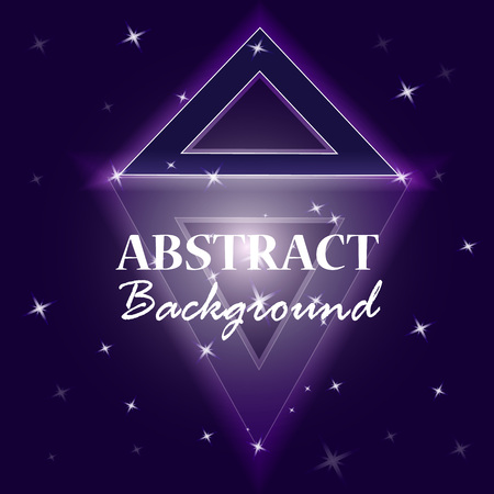 Neon abstract triangle glass in the starry sky. Glowing frame night club. Design element for your poster, banner, text, object or advertising. Vector illustrationのイラスト素材