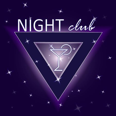 Neon abstract triangle glass in the starry sky. Glowing frame night club. Design element for your poster, banner, text, object or advertising. Vector illustrationのイラスト素材