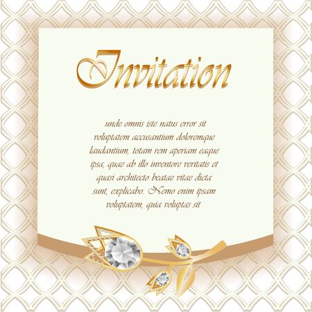 Vintage card with diamond jewelry decoration, elegant wedding invitation or announcement template, eps10 vector illustrationのイラスト素材