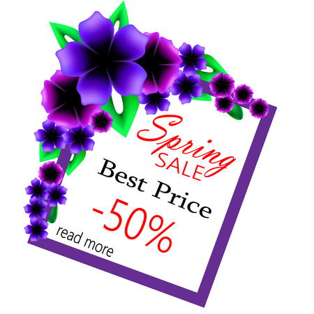 Super Spring Sale Banner. Colorful Spring Frame with Flowers. Vector Illustration.のイラスト素材