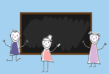 Children group of kids. Playing together. School blackboard. Free space for text. Doodle, hand drawn sketch, scribble. Children background for cards, books, posters.Vector illustrationのイラスト素材