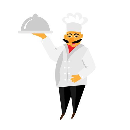 Chef isolated no white background. Gourmet chef man. Vector illustrationのイラスト素材