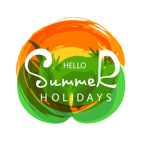 Hello Summer quote on tropical background. Vector illustrationのイラスト素材