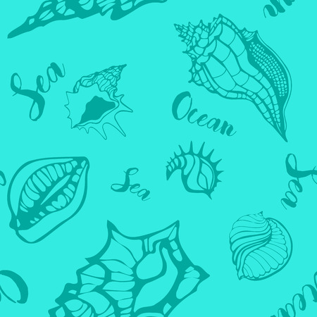 Sea shells monochrome seamless pattern. Sea background. Vector illustrationのイラスト素材