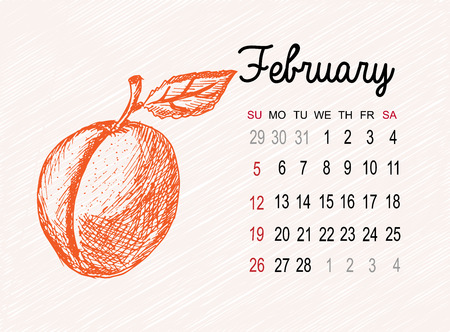 Calendar for 2017 on fruits background. April month with raspberry hand made in sketch style. Vector illustrationのイラスト素材
