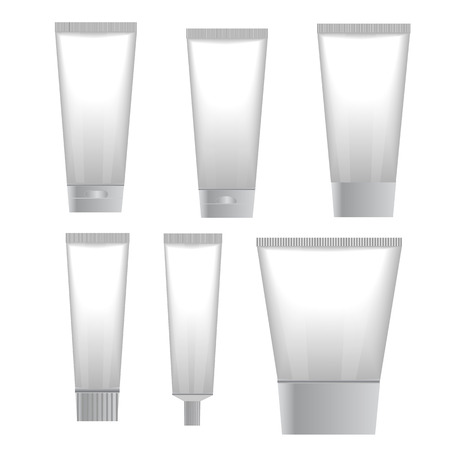 Blank white cosmetic tube isolated on white background. Set of tube cream. Vector illustartionのイラスト素材