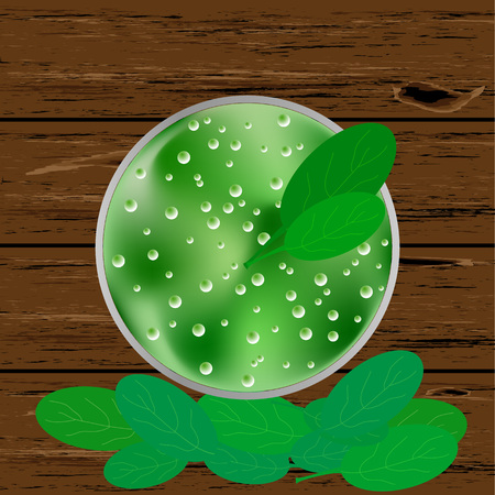 Spinach smoothieon wood background. Top view. Vector illustrationのイラスト素材