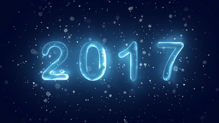 New Year 2017. Ice text. Snowflakes backgroundの写真素材