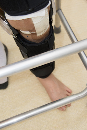 Leg of senior woman with a walker.の写真素材