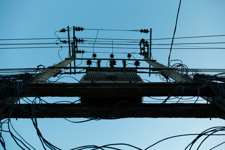Power transformer on a concrete pole