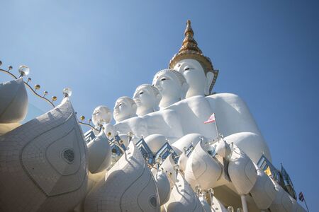 White buddha statue in a temple, thailandの写真素材