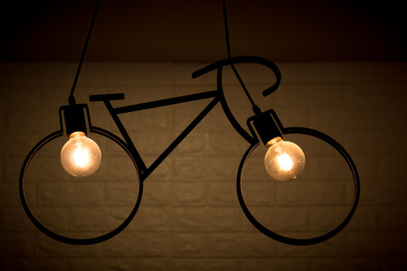 Turn on the light with brick wall background, coolor vintage style, focus only led light, Thailandの写真素材