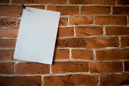 Blank paper notes on brick wall. Note, Backgroundの写真素材