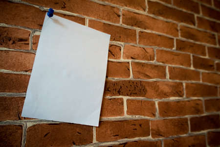 Blank paper notes on brick wall. Note, Backgroundの写真素材