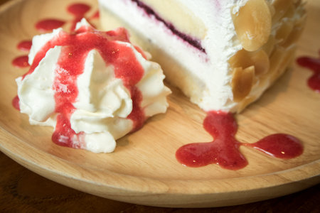 The delicious of strawberry and cake in the cafe. Selective focusの写真素材